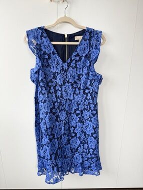 Michael Kors Royal Blue Floral Lace V-Neck Mini Dress